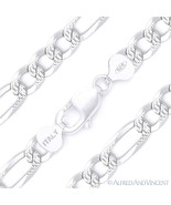 10mm Figaro Link Chain Diamond-Cut Pave Necklace Solid 925 Italy Sterling Silver - $203.77 - $252.93