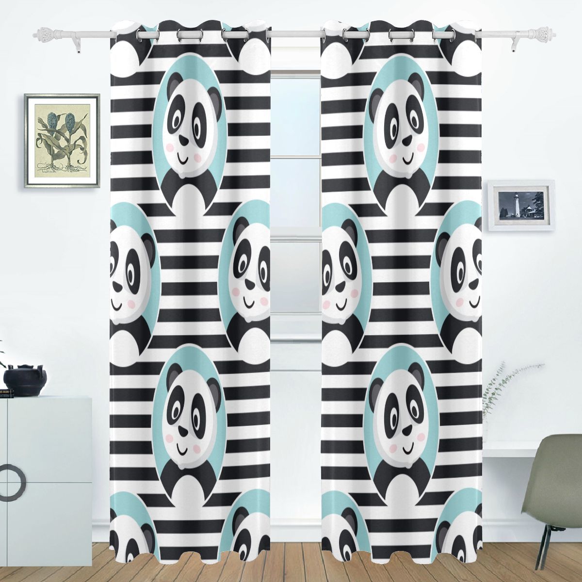 Bedroom Curtains For Teen Girls Cute Panda Black Big Eye Print Bedroom 