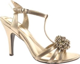 NEW Calvin Klein Rajah Metallic Light Gold Strappy Heels w/ Beaded Toe sz 8 - $30.49