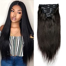 Brazilian Clip in Human Hair Extension Silky Straight Remy Hair Clips on Full He - $80.19+