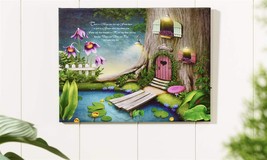 LED Fairy Tree House Canvas Print Wall Decor w Sentiment Timer Function 