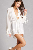 Stand Out! Versitile Vacay Cream Semi-Sheer Plunging Bell Sleeve S. Bran... - $30.00
