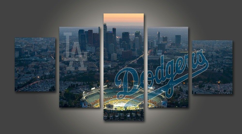 Framed 5 Panel Dodgers Stadium Baseball Painting Canvas Art Wall Art