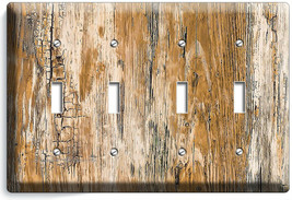 Rustic Beachwood Aged Worn Out Wood 4 Gang Light Switch Plate Bedroom Room Decor - $19.52