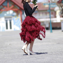 High-low Layered Tulle Skirt Women Plus Size Black White Wine Red Holiday Outfit image 5