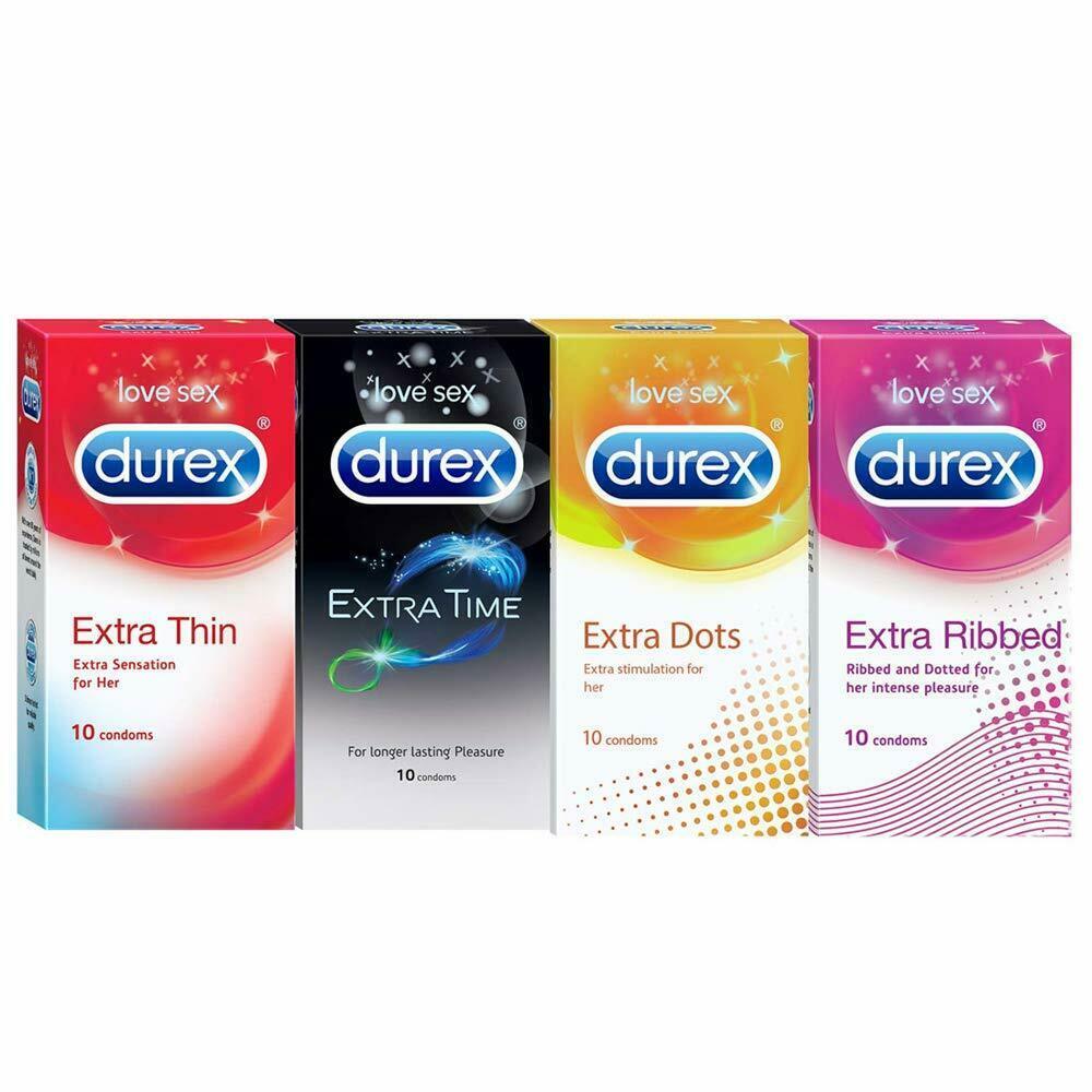 Durex -10 Count (Pack of 4, Extra Thin, Extra Time, Extra Dots, Extra Ribbed)