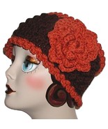 Brown Burnt Orange Headband Extra Wide Ear Warmer Large Flower Ski Head Band - $33.00
