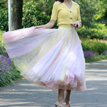 Rainbow Color Tulle Skirt Holiday Outfit Women Rainbow Stripe Tulle Maxi Skirt  image 2