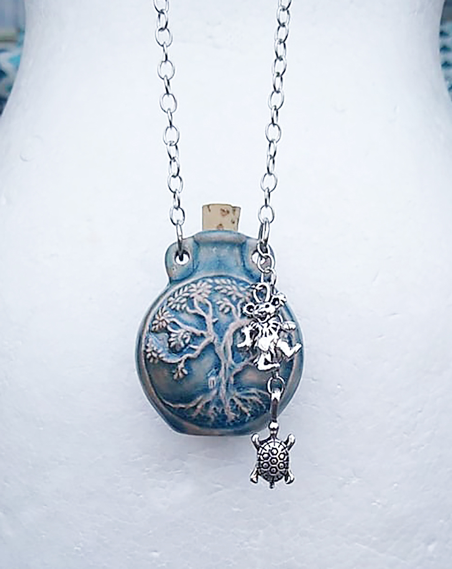 Liquid Blue/handmade - Grateful dead tree of life bottle pendant necklace  urn  oils