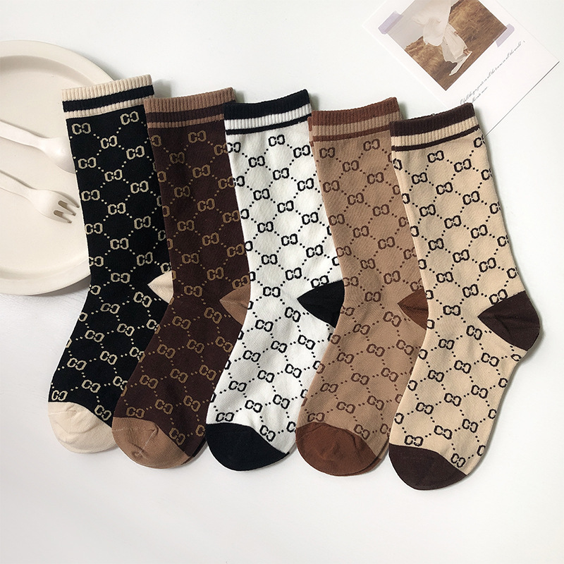 [5pairs]Letter cotton socks double G tube socks ladies socks