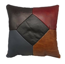 Amish Color Leather Quilt Pillow - 15" Throw In 5 Patch Design Handmade In Usa - $104.97