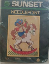 Sunset Needlepoint 1983 Ride &#39;Em Teddy Riding Rocking Horse Kit 9 x12 Vt... - $19.34