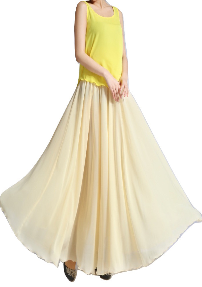 Light YELLOW High Waist Chiffon Maxi Skirt Flowing Long Bridesmaid ...