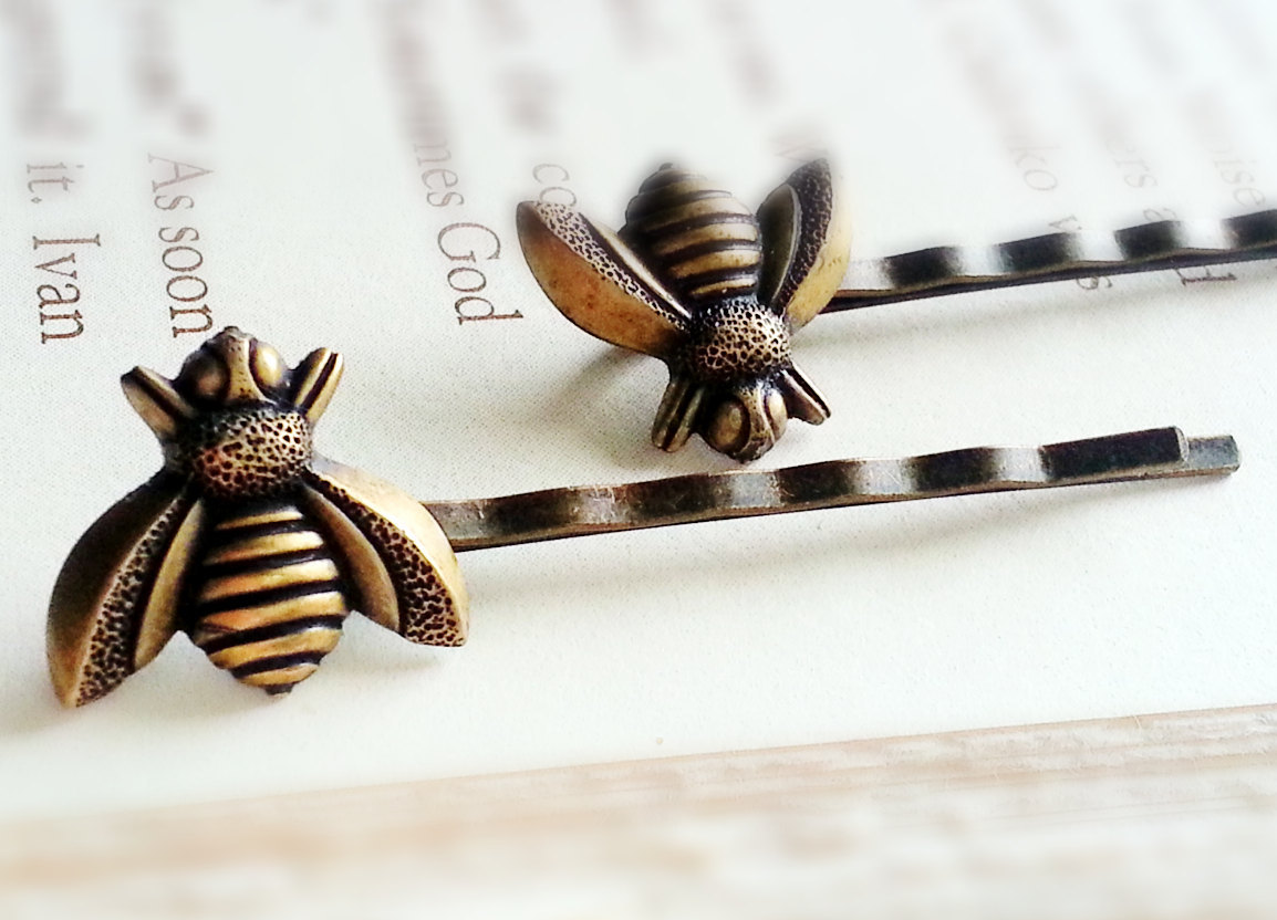 Antique Brass Bee Bobby Pin Set Woodland And 26 Similar Items