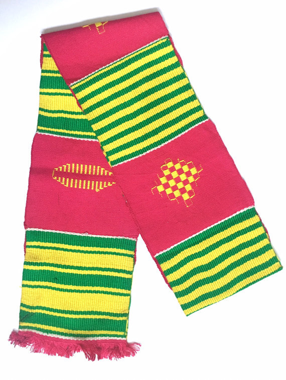 Hand woven Traditional Ashanti Kente Stole Kente Scarf African Textile Sash