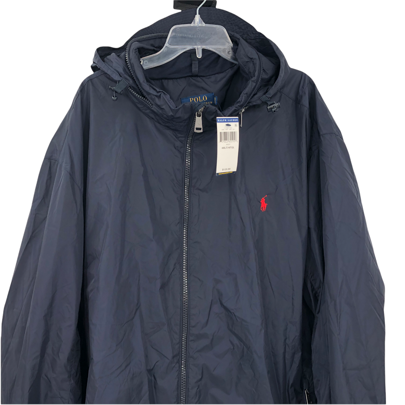 NWT Polo Ralph Lauren Mens Navy Blue Hooded Nylon Jacket Sz 4XLT Rain Windbrear