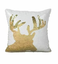 Saro Lifestyle Sequin Reindeer Design Holiday 16 X 16&quot;  Throw Pillow Whi... - $65.83