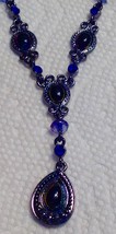 Necklace Avon Black Stones Blue Glass Beads Pewter Tone Vintage Lightweight - $12.82