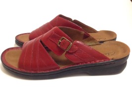 RED Womens LEATHER Sandals Comfort Croc Slip CLARKS 11 Accent Slides On Sz d6wZqTAE