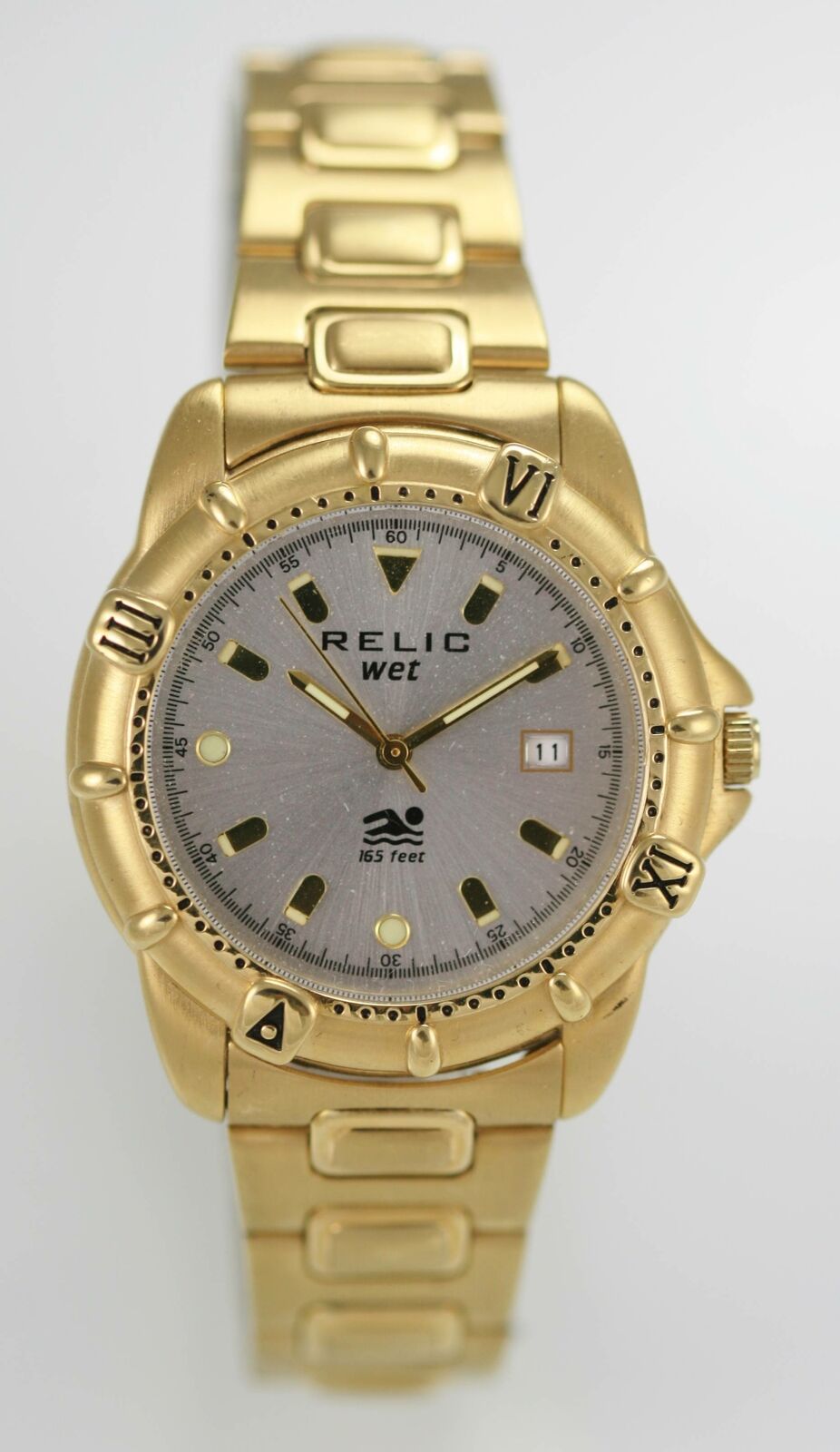 Relic Wet Watch Mens White Stainless Steel Gold Date 50m Water Resis ...