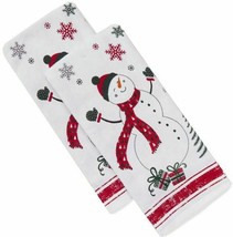 2 Same Cotton Printed Kitchen Towels (15" X 25") Snowman & Christmas Gifts, Bl - $14.84