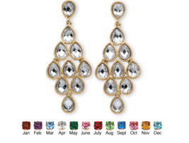 Simulated Birthstone Pear Chandelier Earrings April Gold Tone - $75.99