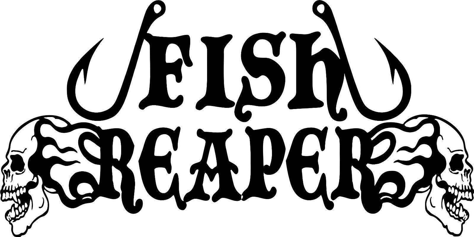 Fish Reaper Skull Fishing Hooks Flame Car Boat Truck Window Vinyl Decal ...