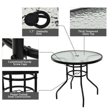 32 Patio Tempered Glass Steel Frame round Table with Convenient Umbrella Hole image 5