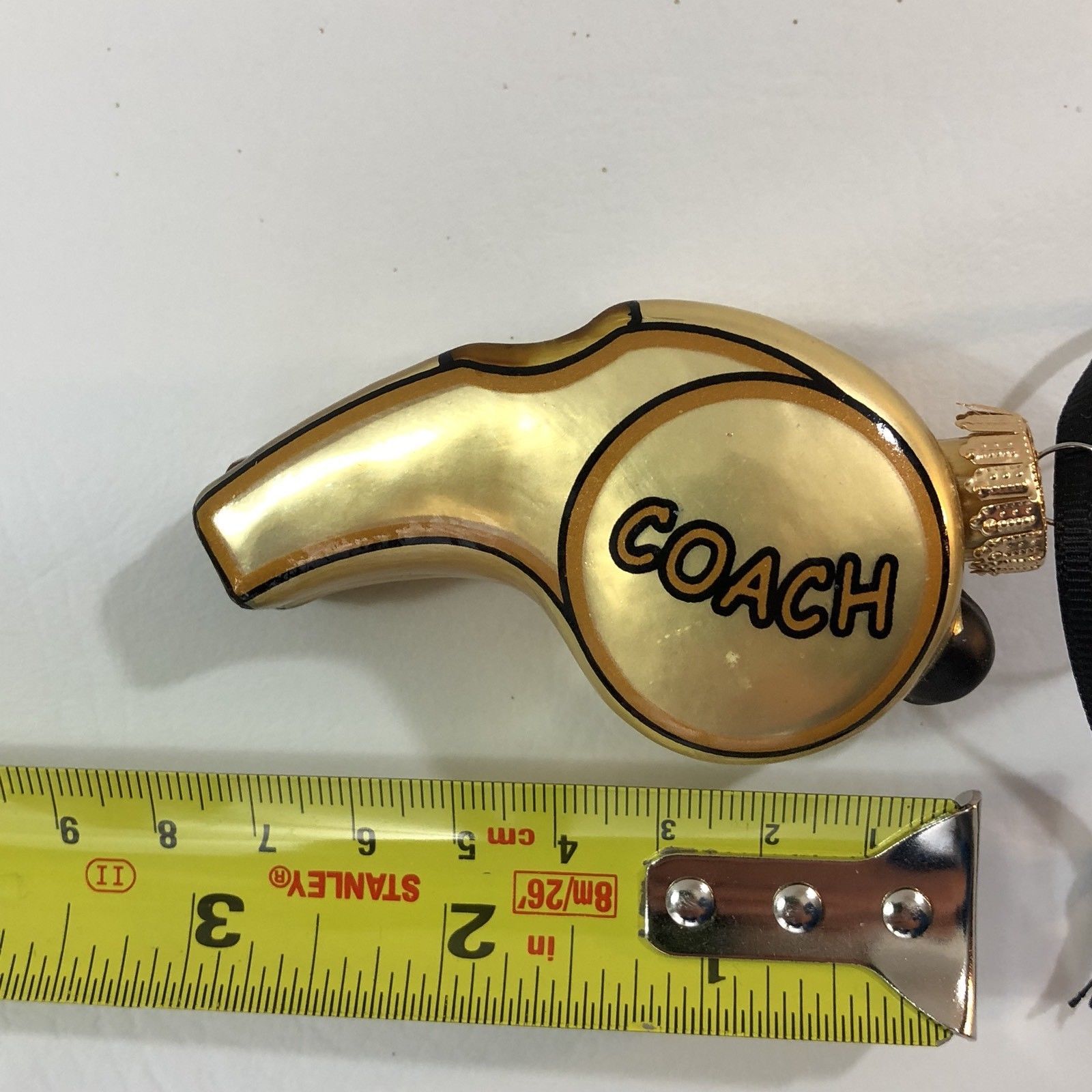 Robert Stanley 2017 Blown Glass Christmas Ornament Gold Coach Whistle