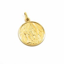 18K YELLOW GOLD SENORA LADY OF LOURDES 13 MM ROUND MEDAL VIRGIN MARY MADE ITALY image 1