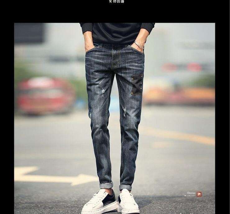 2021 Spring and Summer Men's Jeans Pants Slim Patch Pencil Trousers Cool Men Fas