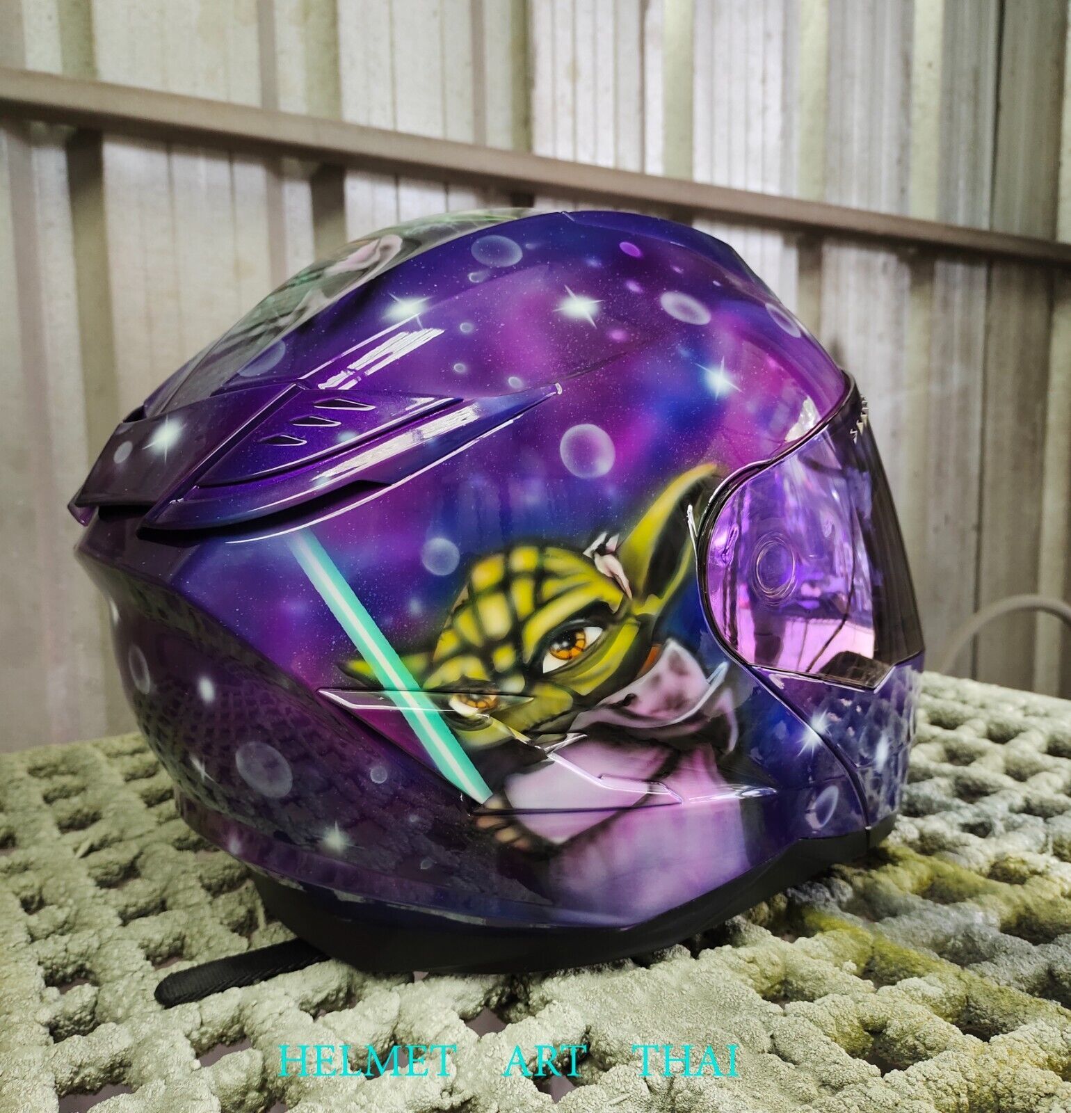 STAR WARS , MASTER YODA , BABY YODA CUSTOM MOTORCYCLE HELMET