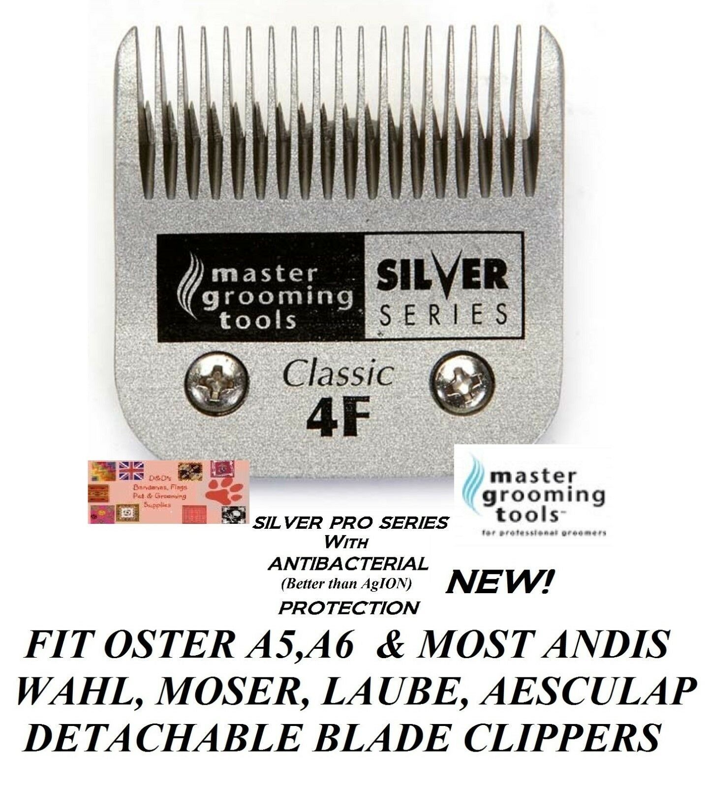 ANTIMICROBIAL SILVER Pet Grooming 4F BLADE*Fit Oster A5,Many Andis,Wahl Clipper