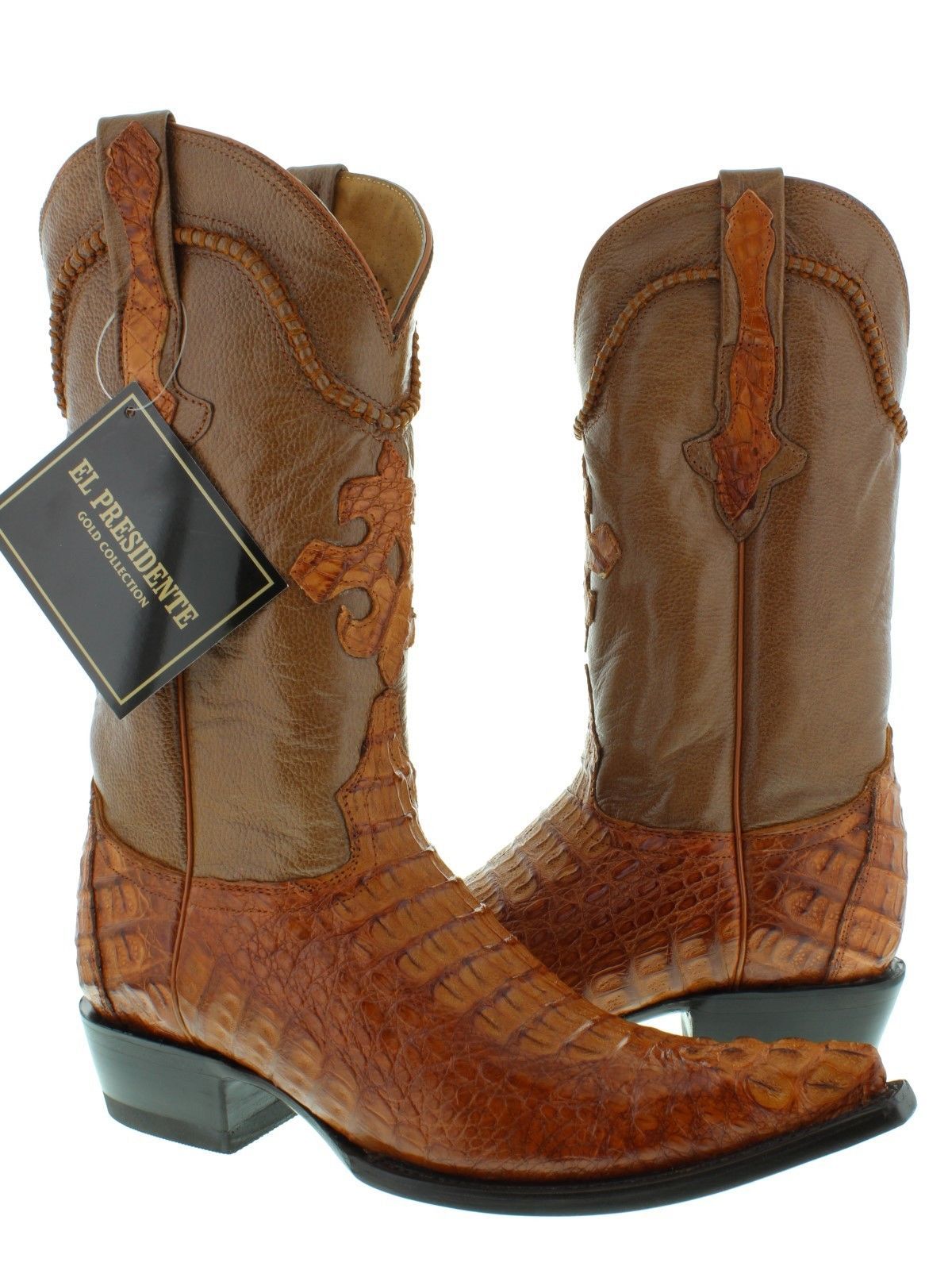 Mens Brown Crocodile Western Cowboy Boots Belly Pattern Rodeo 3x Pointed Toe 
