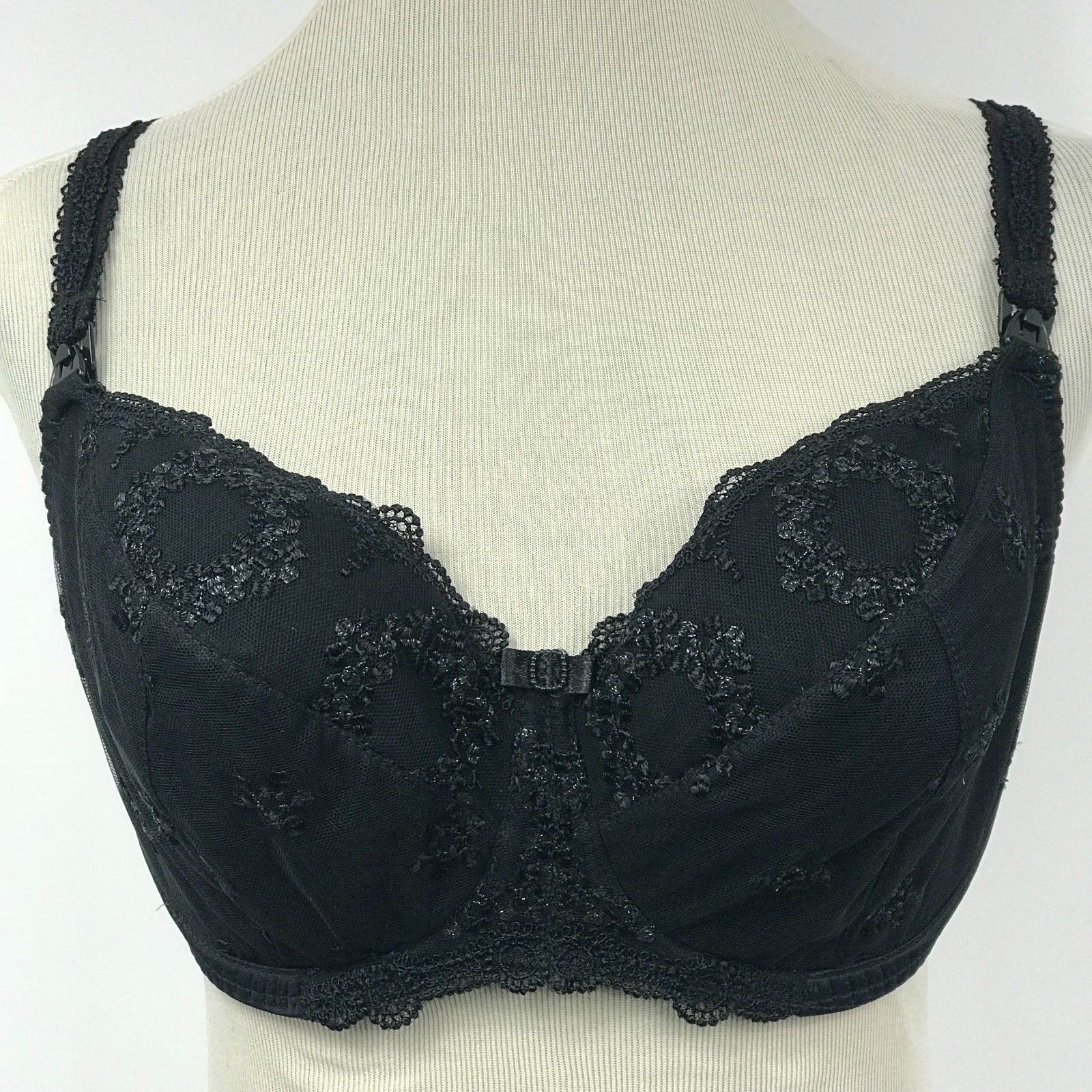 Kris Line Women S Bra Nursing Embroidered Black Size 32 Gg Bras