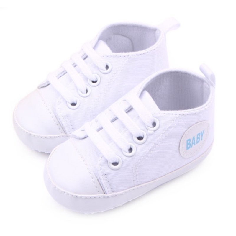 (white size 1) Infant 012Months Toddler Canvas Sneakers Baby Boy Girl