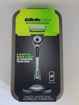 1 New Gillette Labs Razor w/ Exfoliating Bar Stand 3 Cartridges & Travel Case