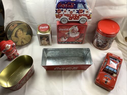 Primary image for Coca-Cola  Vintage Tins Set of 9 Victorian Tins / Race Cars/  Lunch Box & More
