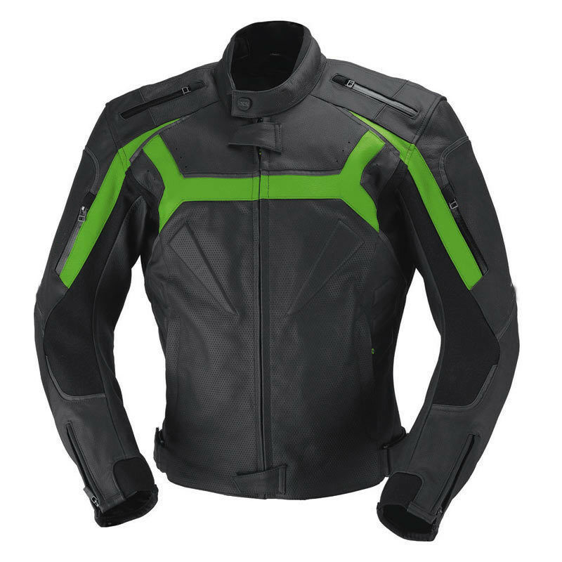 Mens Black Green Cont Motorbike Genuine Leather Safety Pads Handcrafted Jacket