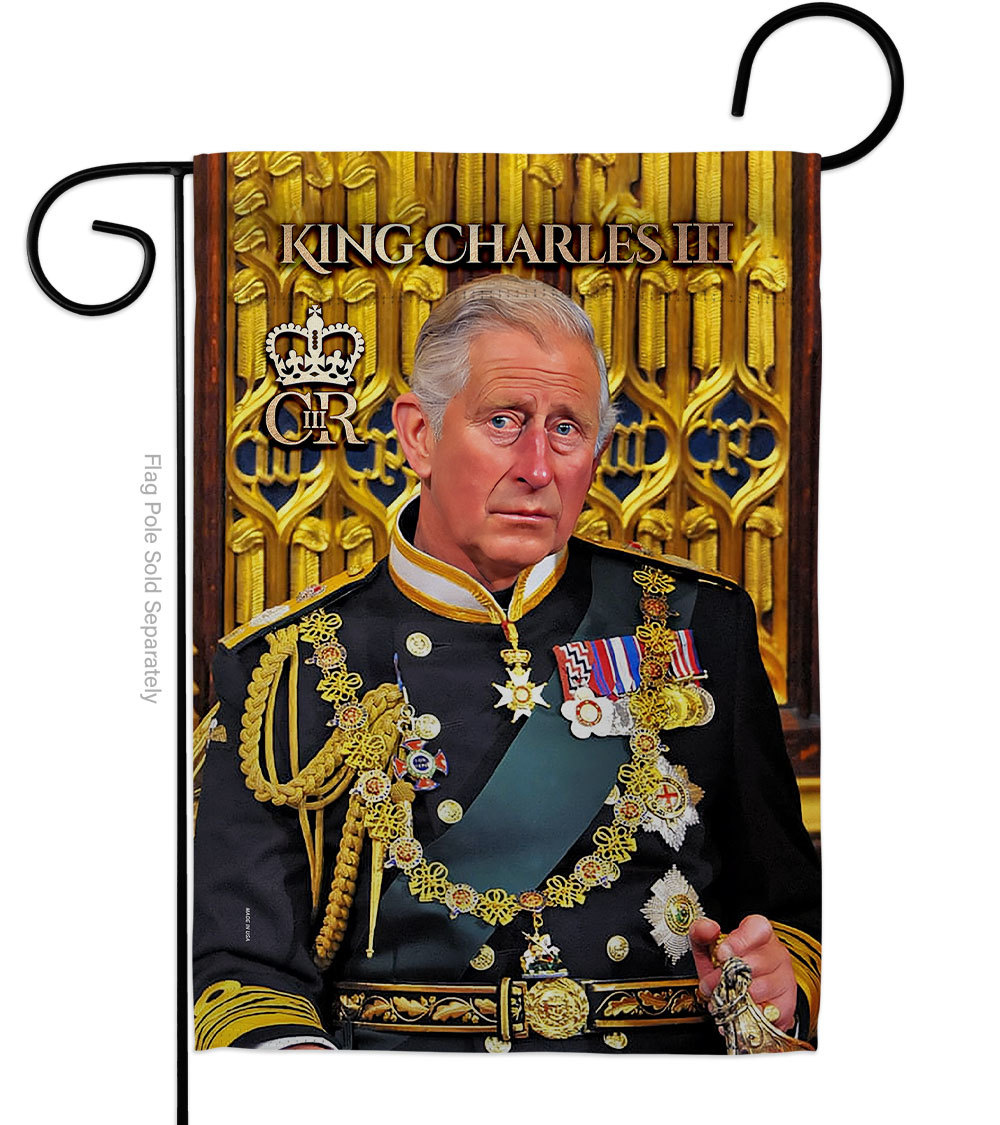 Uk King Charles Iii Garden Flag Biography 13 X18.5 Double-Sided House Banner