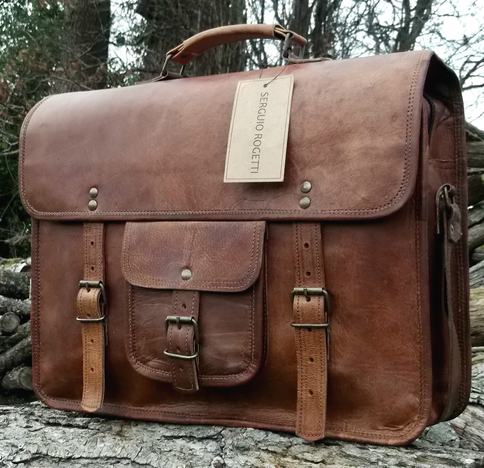 Womens 15&quot; Distressed Handmade Leather Messenger Laptop Briefcase Bag Women - Backpacks & Bookbags