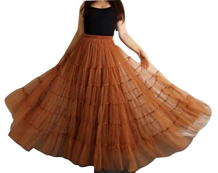 Women A Line Layered Tulle Skirt Outfit Plus Size Full Tiered Ruffle Tulle Skirt