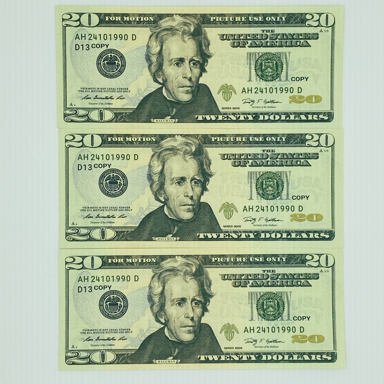 100 Pcs X $20 Replica Fake Copy Prop Realistic Dollar for Movie Media ...