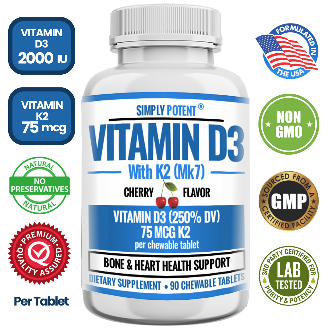 Primary image for Vitamin D3 K2, Vitamin K2 Plus D3 2000 iu, Vitamin K2 MK7 With D3 Supplement