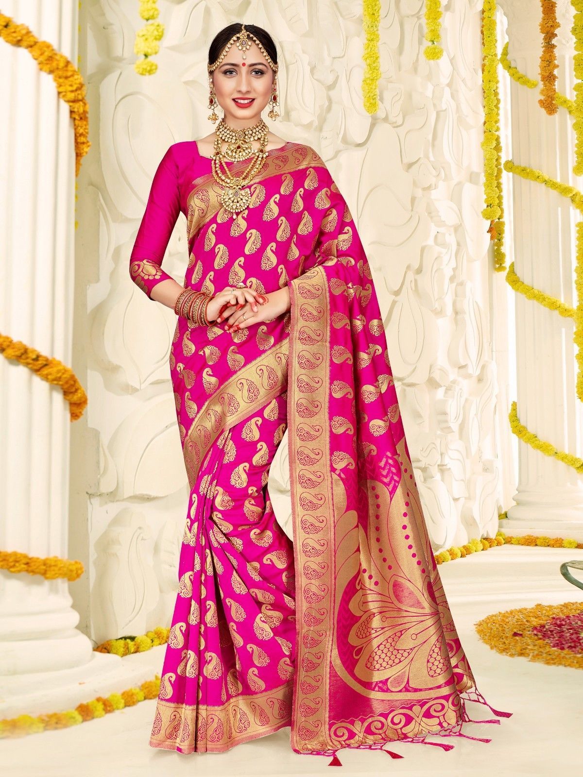 New Indian Bangladeshi Wear Sarees Pink Banarasi Art Silk Woven Sari ...