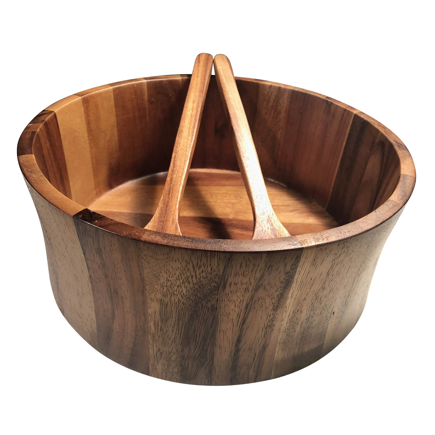 Kalmar Home Classic Extra Large Salad Bowl with Servers Acacia Wood