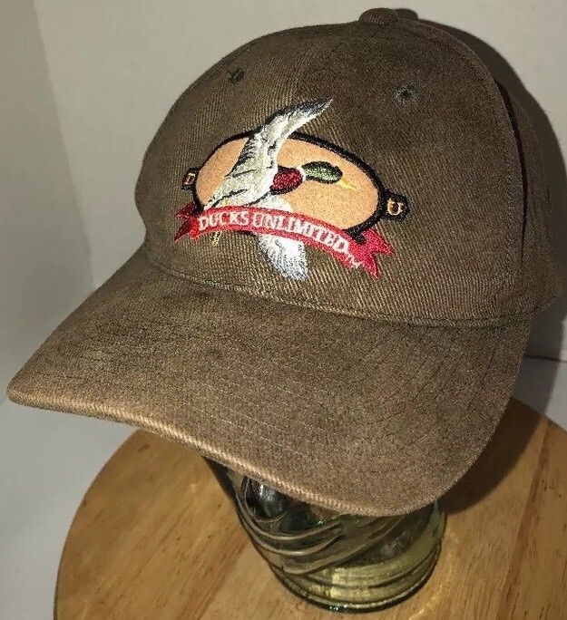 Vintage DUCKS UNLIMITED 90s Brown Hat Cap Strapback DU Flying Duck Logo   S L1600 