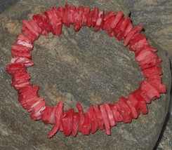 Handcrafted Pink Shell Bead Stretch Bracelet 7 - 7.5 inches - $6.95
