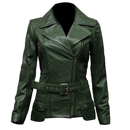Womens Fashion Brando Mid Length Steampunk Gothic Green Leather Jacket