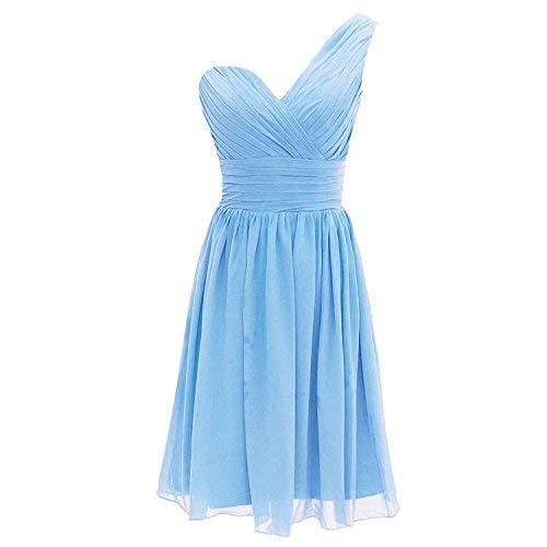 One Shoulder Short Prom Dress Knee Length Bridesmaid Evening Gown Plus Size Sky